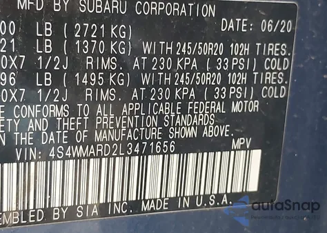 2020 Subaru Ascent Touring from USA, damaged, VIN 4S4WMARD2L3471656